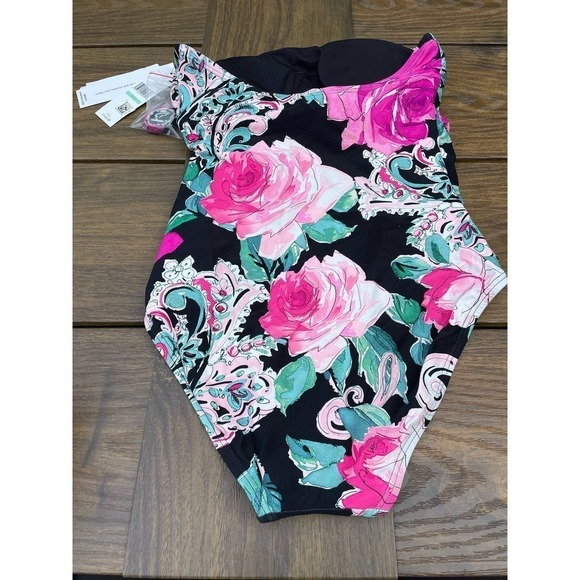 Carmen Marc Valvo: One Piece Botanico Rosa Knot Front Bandeau Size 8 - Picture 11 of 14